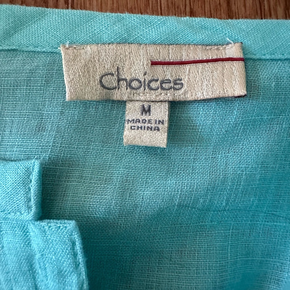 Vtg Choices Women’s Linen Teal Blue 3/4 Sleeve Button Front Blouse Top, Sz M - Picture 7 of 10